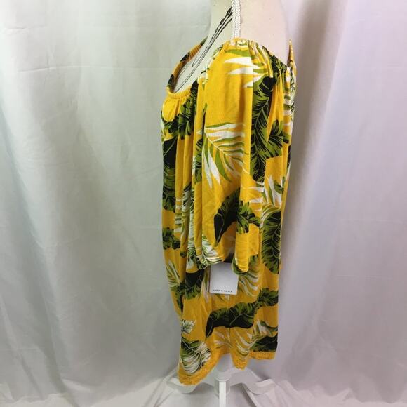 Lone & Lux Leaf Pattern Top Yellow Green 1X - Picture 6 of 15